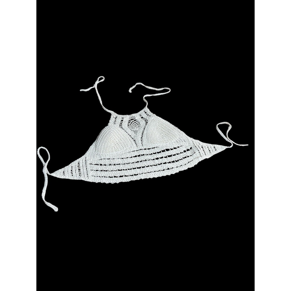 Salant Crocheted M Natural Bikini Top Boho Hippy 70's Cup Lined String Bikini